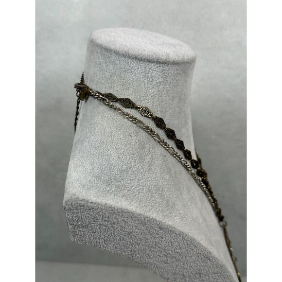 Chicos Necklace Pendant Y Drop Medallion Shell Layered Tassel Charm Bronze Tone - Picture 8 of 12